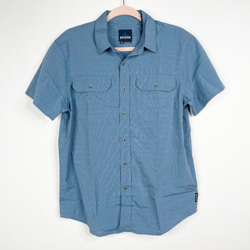 NWT prAna Cayman Shirt Small Blue Note Yarn Dye Melange Woven Check - Picture 2 of 16